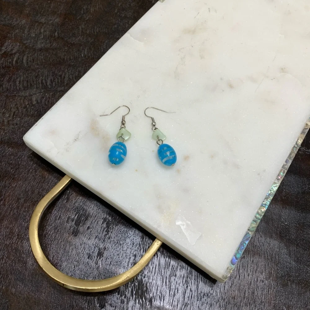 Dangly blue and green earrings